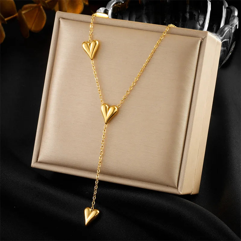 Gold Heart Necklace & Bracelet Jewellery Set | Bold Simple Fashion Set
