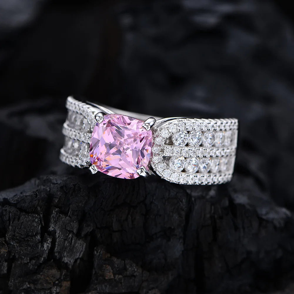 MuShan Jewelry Factory 8 * 8 Fat Square Simulated Emerald Diamond Ring with High Carbon Diamond 925 Silver Ring Redion Cut