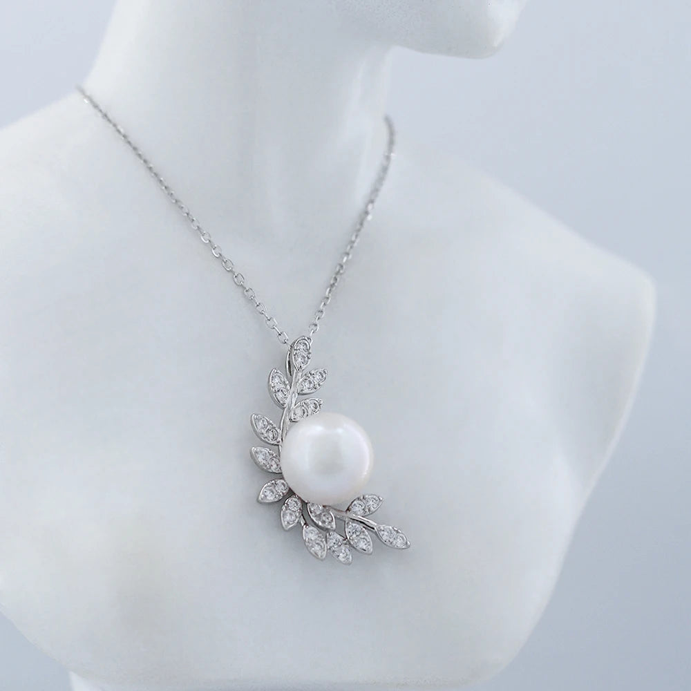 AKOYA 9-10MM High Quality Pearl Jewelry Natural Seawater Round Pearl Necklace 925 Silver Zircon Jewelry