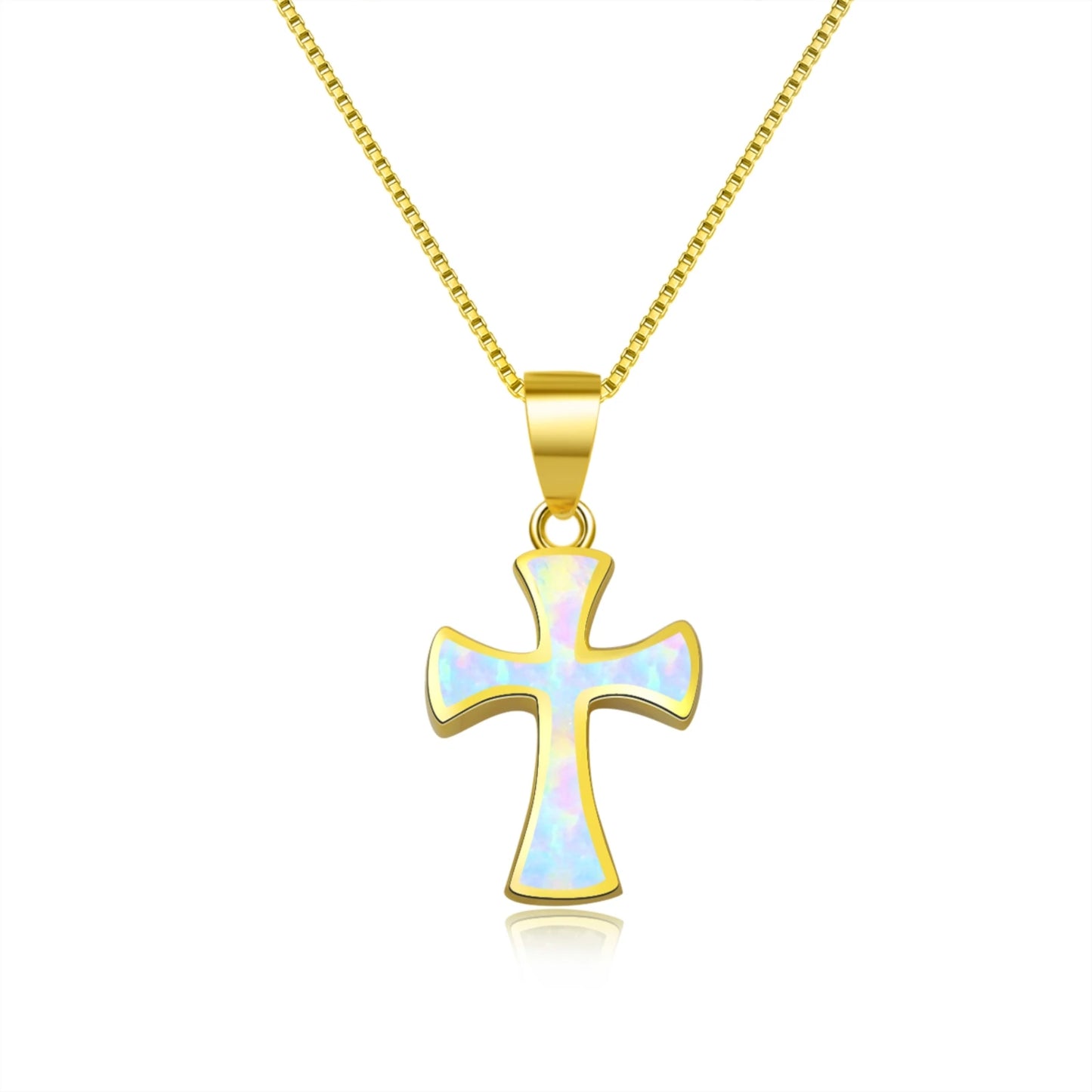 Dainty Opal Cross Necklace - Handcrafted Silver Plated Religious Jewelry Bulk for Ladies
