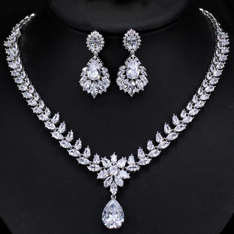 White Cubic Zirconia Wedding Brides Luxury Jewelry Set for Women