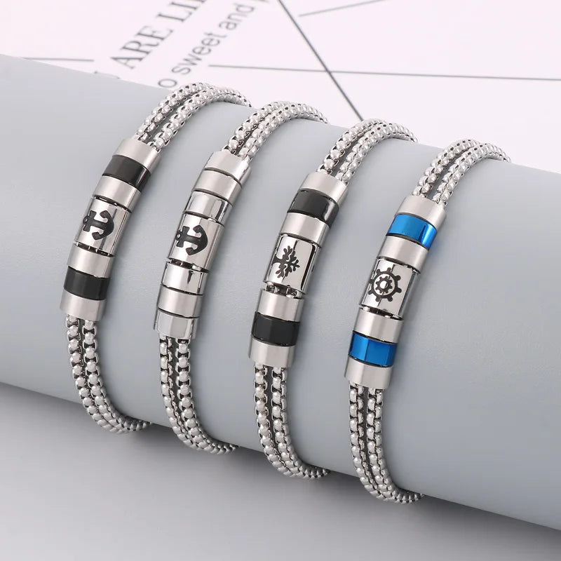 KALEN Unisex Casual Stainless Steel Box Chain Bracelets With Minimalist Square/Round Charms