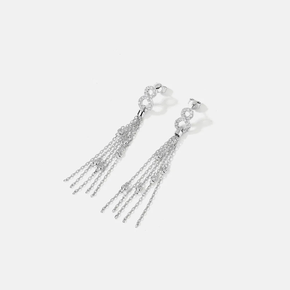 SILVERELLI High Carbon Diamond Tassel Charm Earrings | S925 Sterling Silver | Classic Geometric Light Luxury