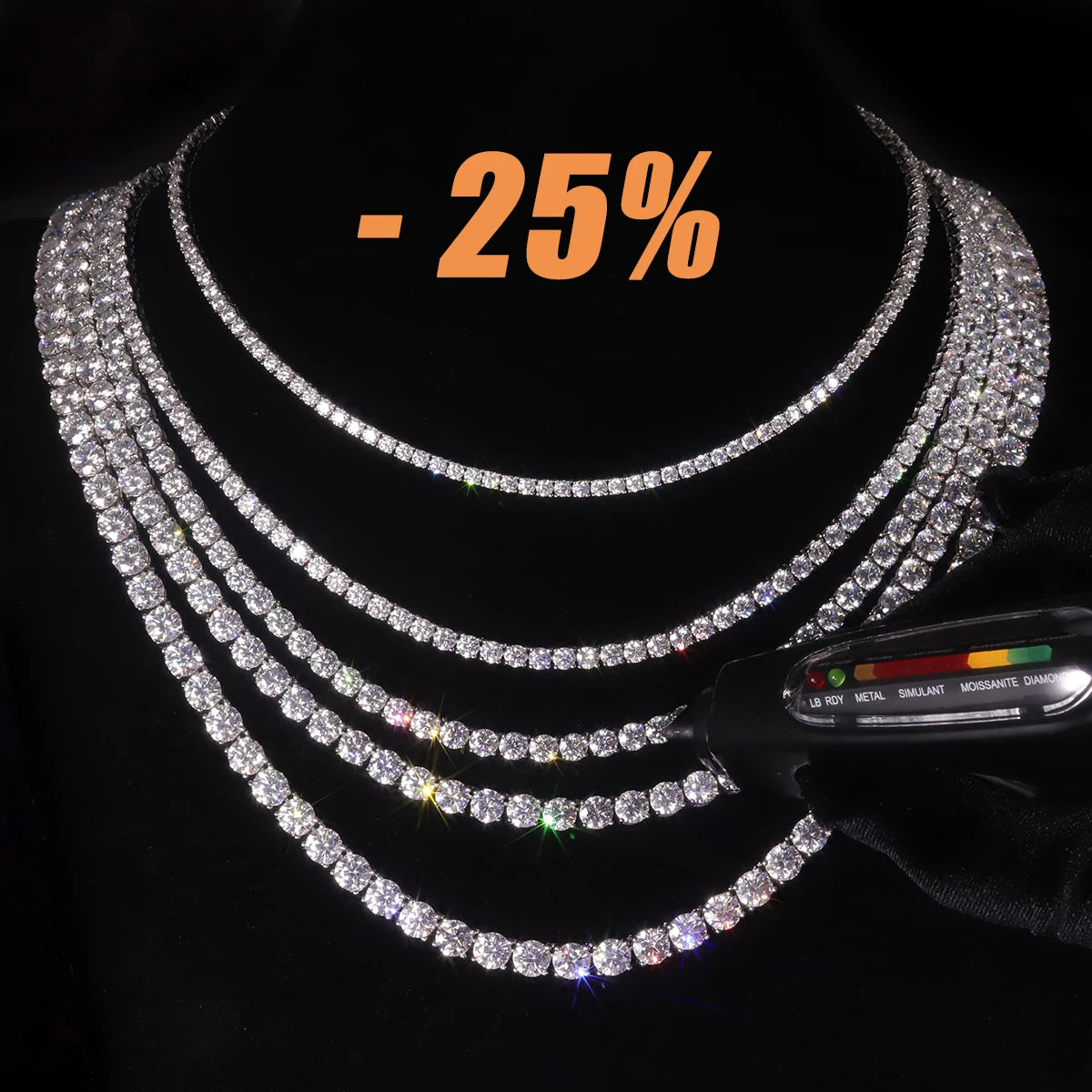Gemfiori Iced Out D Color VVS 925 Sterling Silver 2MM 3MM 4MM 5MM 6.5MM Moissanite Diamond Necklace Tennis Chain for Men Women