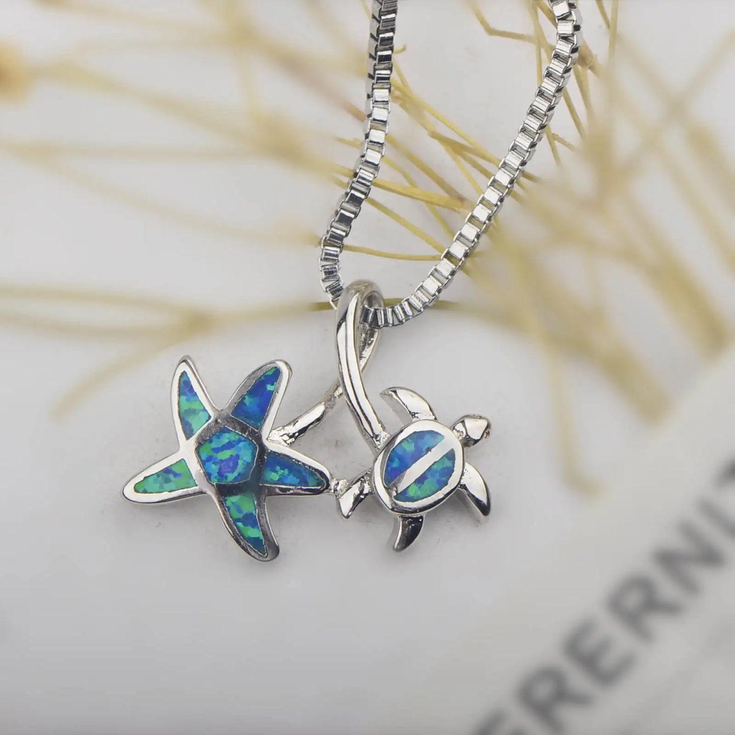 TikTok Must-Have Copper Silver Plated Blue Opal Turtle Pendant | Minimalist Starfish Link Chain Women's Necklace Gift Occasions