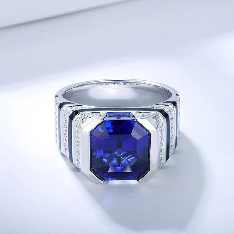 Gemfiori 2026 Hot Sale Rings for Men Father's Day Gift Lab Grown Sapphire 9k White Gold Jewelry Rings