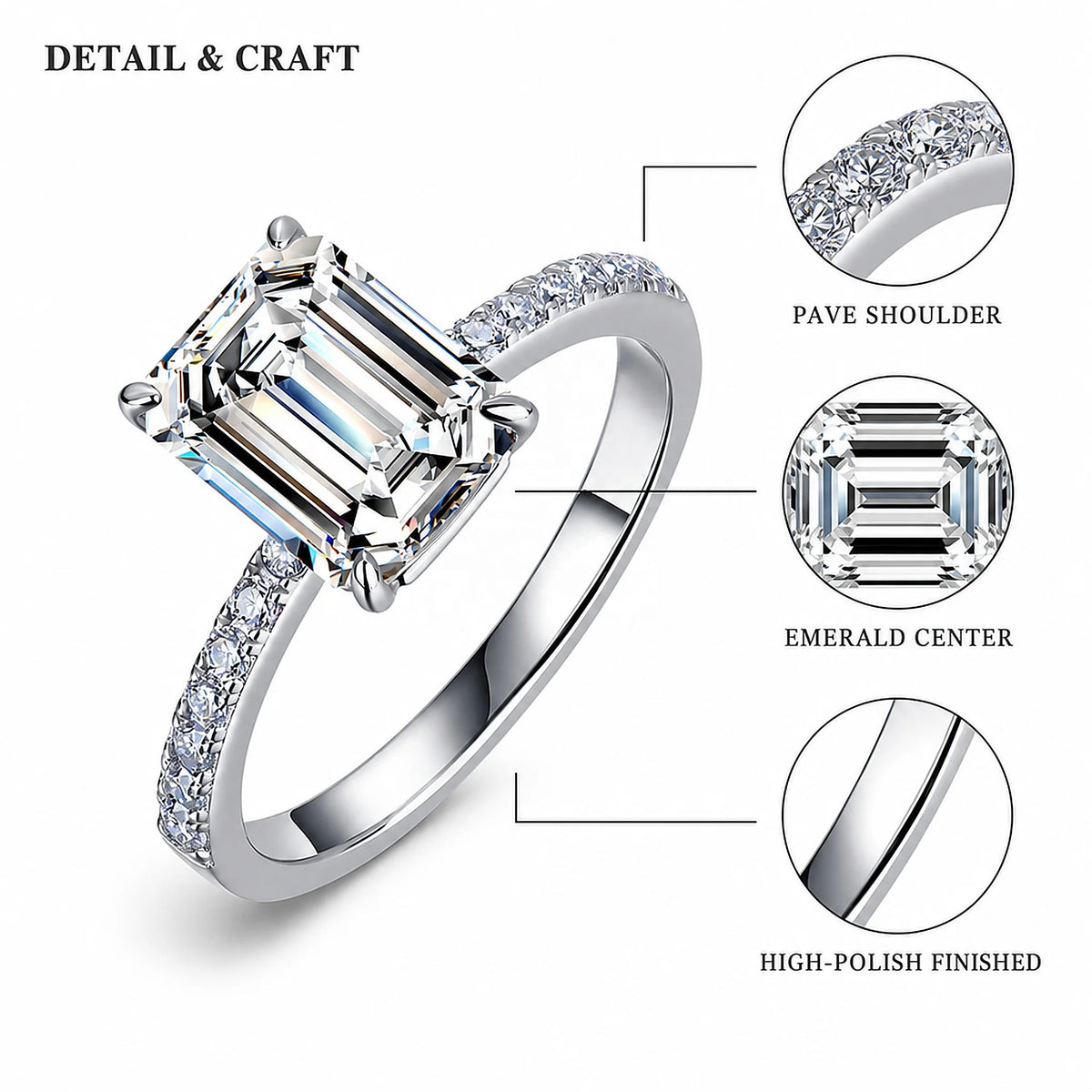 Gioiellieri Elegant Emerald Cut Lab Grown Diamond Ring 3CT D VVS2 9K 10K 14K 18K White Gold/Yellow Gold/Rose Gold Women Fine Fashion Jewelry