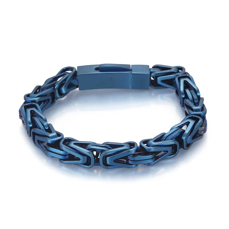 VIKING Byzantine Links Bracelet – 316L Stainless Steel Unisex 8mm Silver Gold Black Blue Rainbow