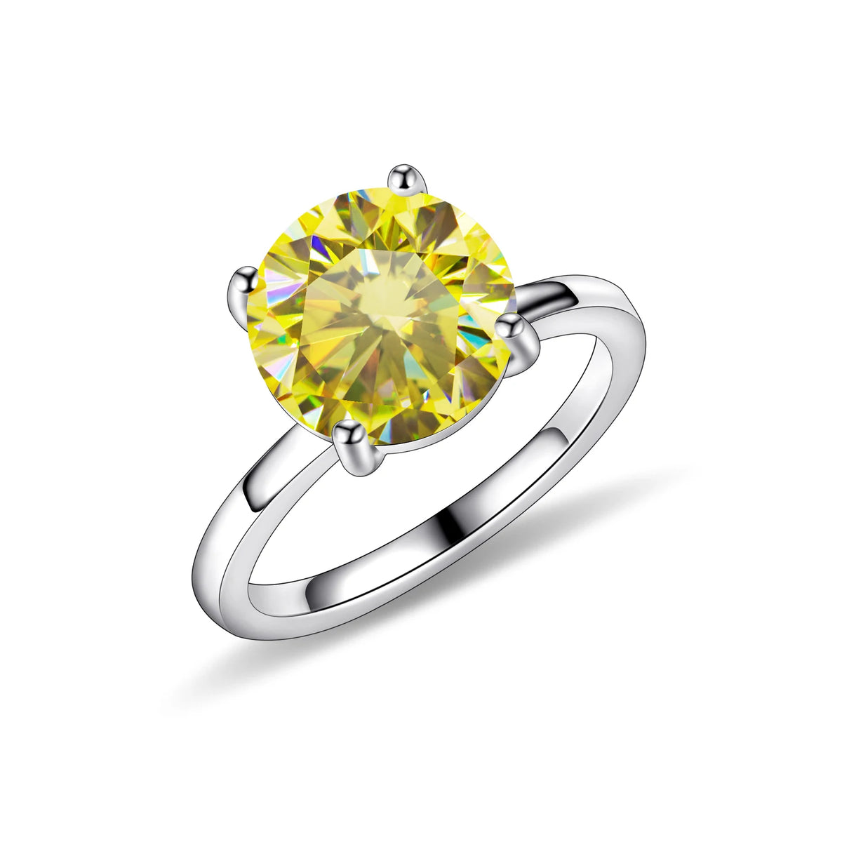 Gemfiori Abiding Classic 4 Prong Round Brilliant Cut 9MM Big Gemstones 925 Silver Womans Solitaire Rings for Wedding Engagement