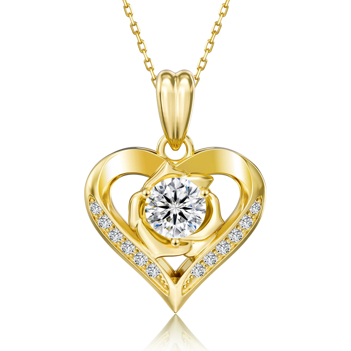 Romantic Rose Heart Design Moissanite Heart Pendant 1ct VVS Lab-Created Diamond 925 Sterling Silver Women Jewelry Gifts Necklace