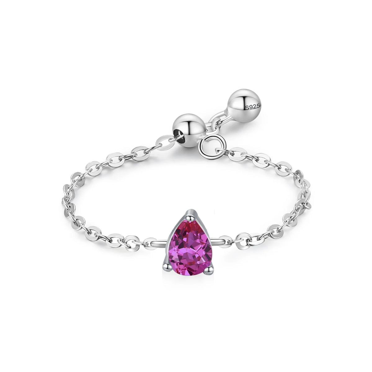 Ailmay Fashion 925 Sterling Silver 12 Month Birthday Stone Adjustable Chain Rings for Women Everyday Wear and As Gifts