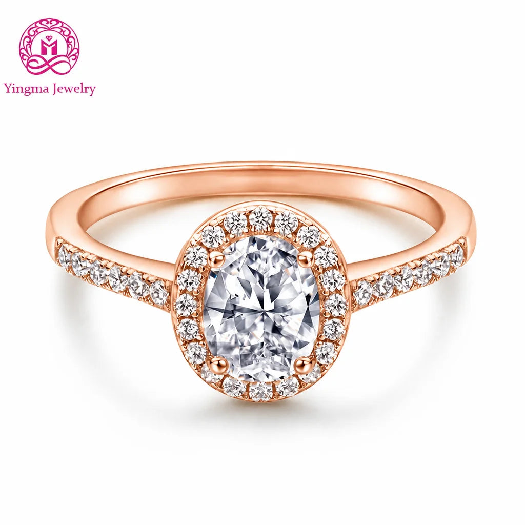 Gioiellieri Oval Cut Four Prong Single Halo Half Pave Shoulders Lab Grown Diamond Ring 1.5ct D VVS1 9K 10K 14K 18K Gold Women Fine Jewelry