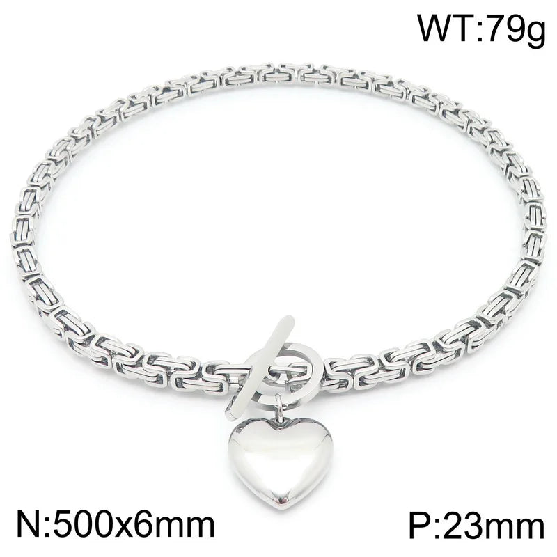 Kalen European and American Fashion Chain OT Buckle Chain Necklace Stainless Steel Smooth Heart Pendant Coarse Chain Set