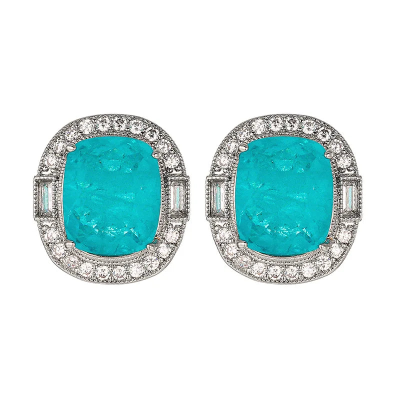 REDheart Women's Copper Inlaid Zircon Gold-Plated Flower Open Ring Simulation Paraiba Blue Fashion Necklace Pendant Set