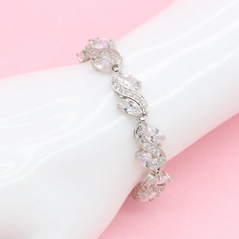 XOTICA Luxury White Zircon Silver Color Bridal Jewelry Sets Includes Necklace Earrings Ring Bracelet with Gift Box for Wedding Parties