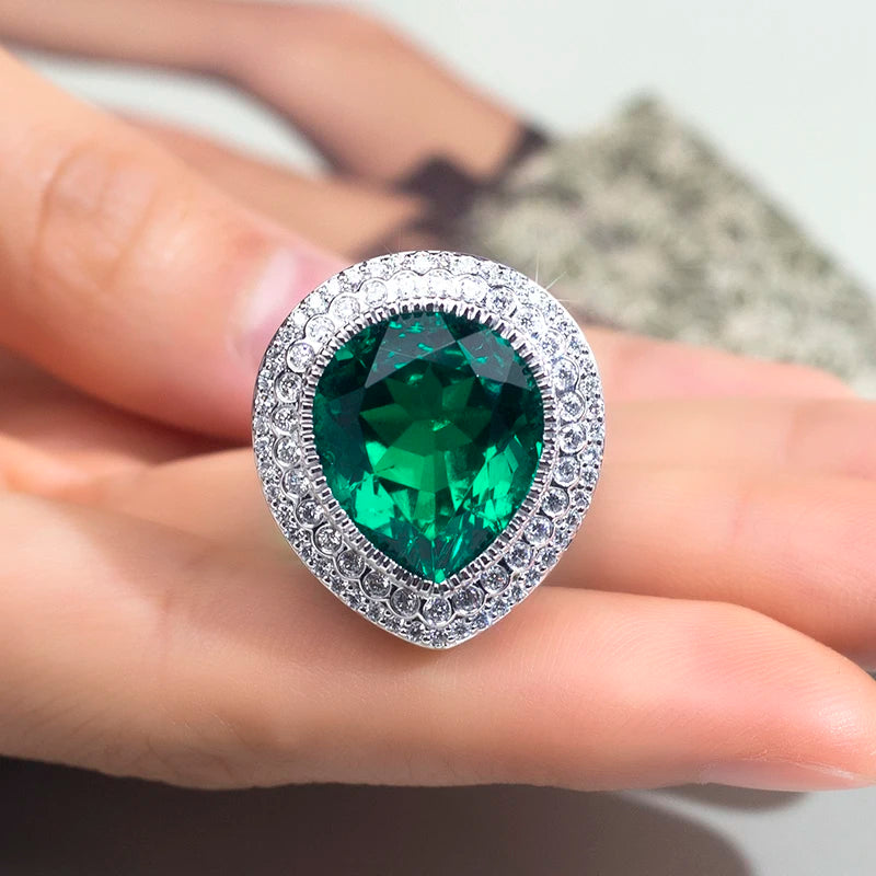 Gemfiori MSR-1508 18K Gold 16x14mm Pear Lab Emerald Luxury Engagement Ring Lab Grown Diamond Ring