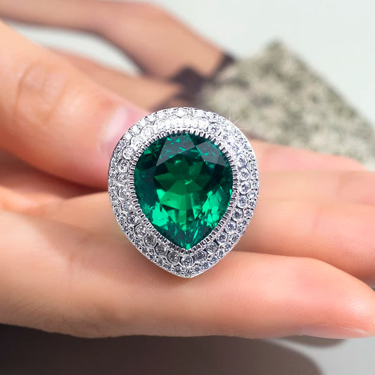 Gemfiori MSR-1508 18K Gold 16x14mm Pear Lab Emerald Luxury Engagement Ring Lab Grown Diamond Ring