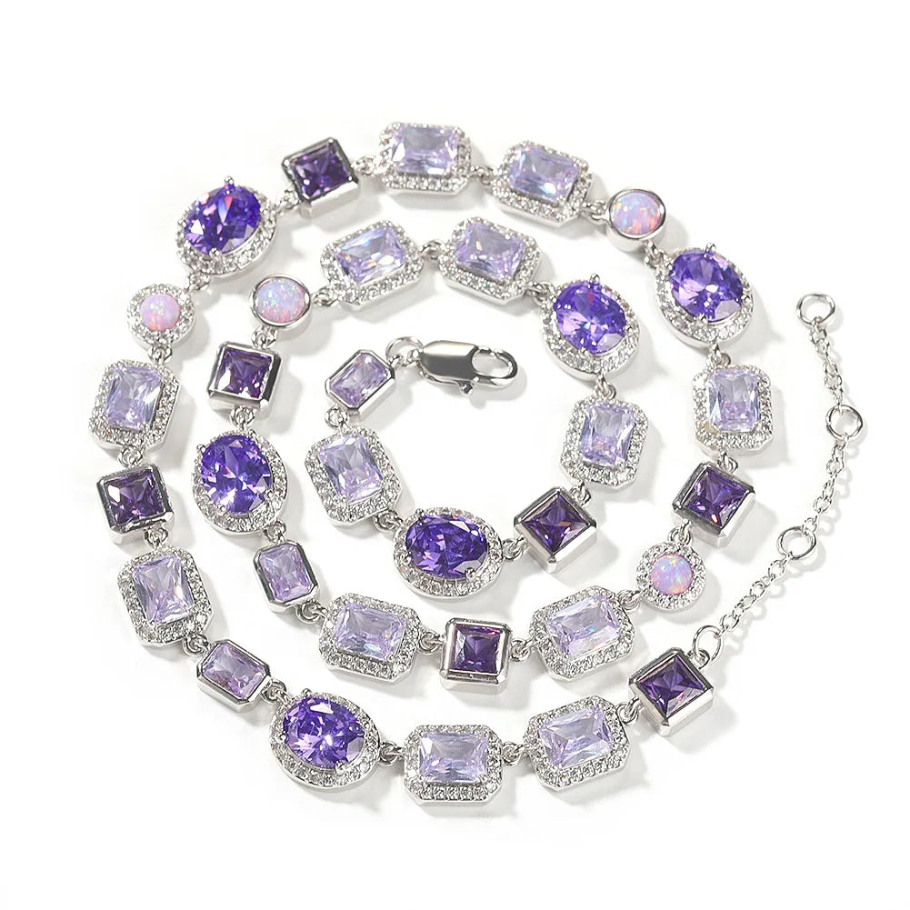 Luxury Purple Gem Zircon Tennis Necklace for Men Women Hip-hop Jewelry Necklace