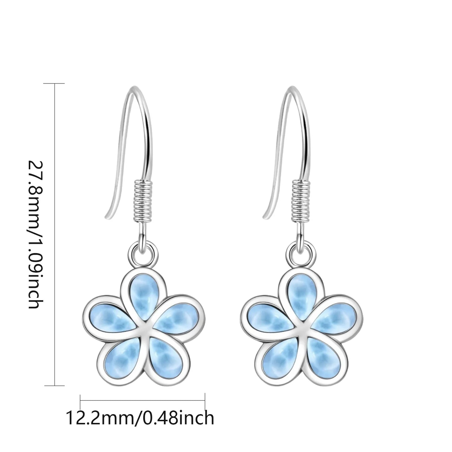 Light Blue Flower Earrings | Silver Larimar Drop Fashion Jewelry