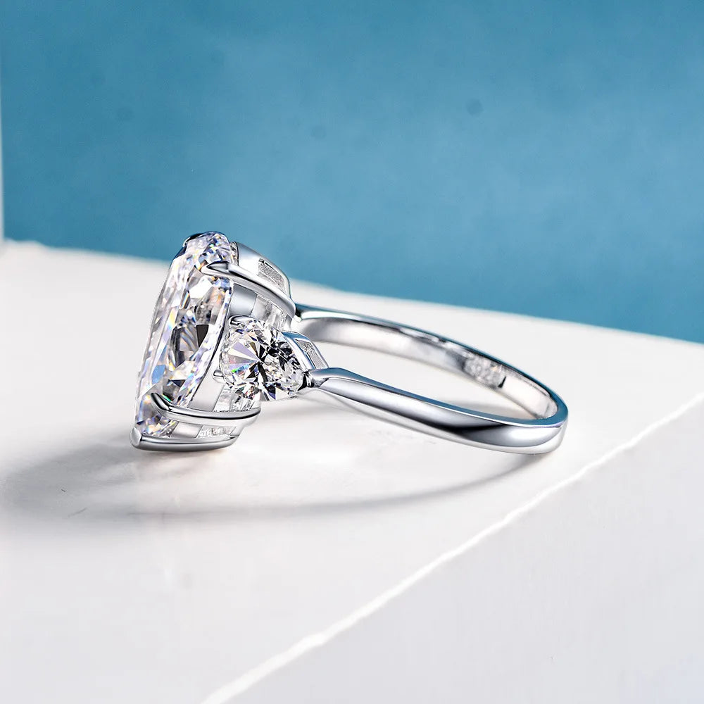 MUSHAN Jewelry Factory S925 Silver European and American Water Drop 10*14 High Carbon Diamond 6 Carat Simple and Individual Ring