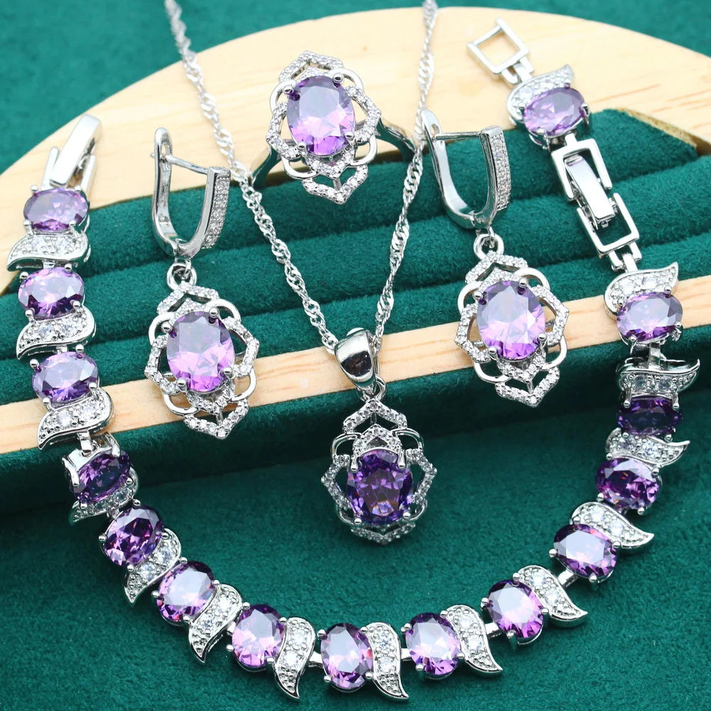 XOTICA 2022 New Red Cubic Zirconia Platinum Plated Classic Wedding Party Jewelry Sets for Women Bracelet Earrings Open Ring Pendant