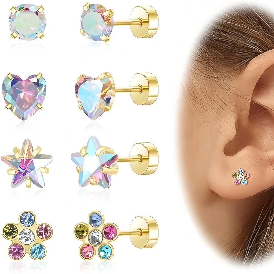 S&S 316L Titanium Steel Zircon Stud Earring Set – 4 Pairs – Collection