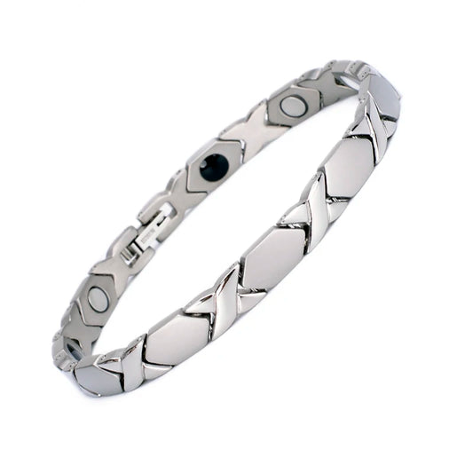 Pure Titanium Steel Magnetic Therapy Silver Energy Bracelet with Far Infrared Negative Ions for Gift Wedding Anniversary Party