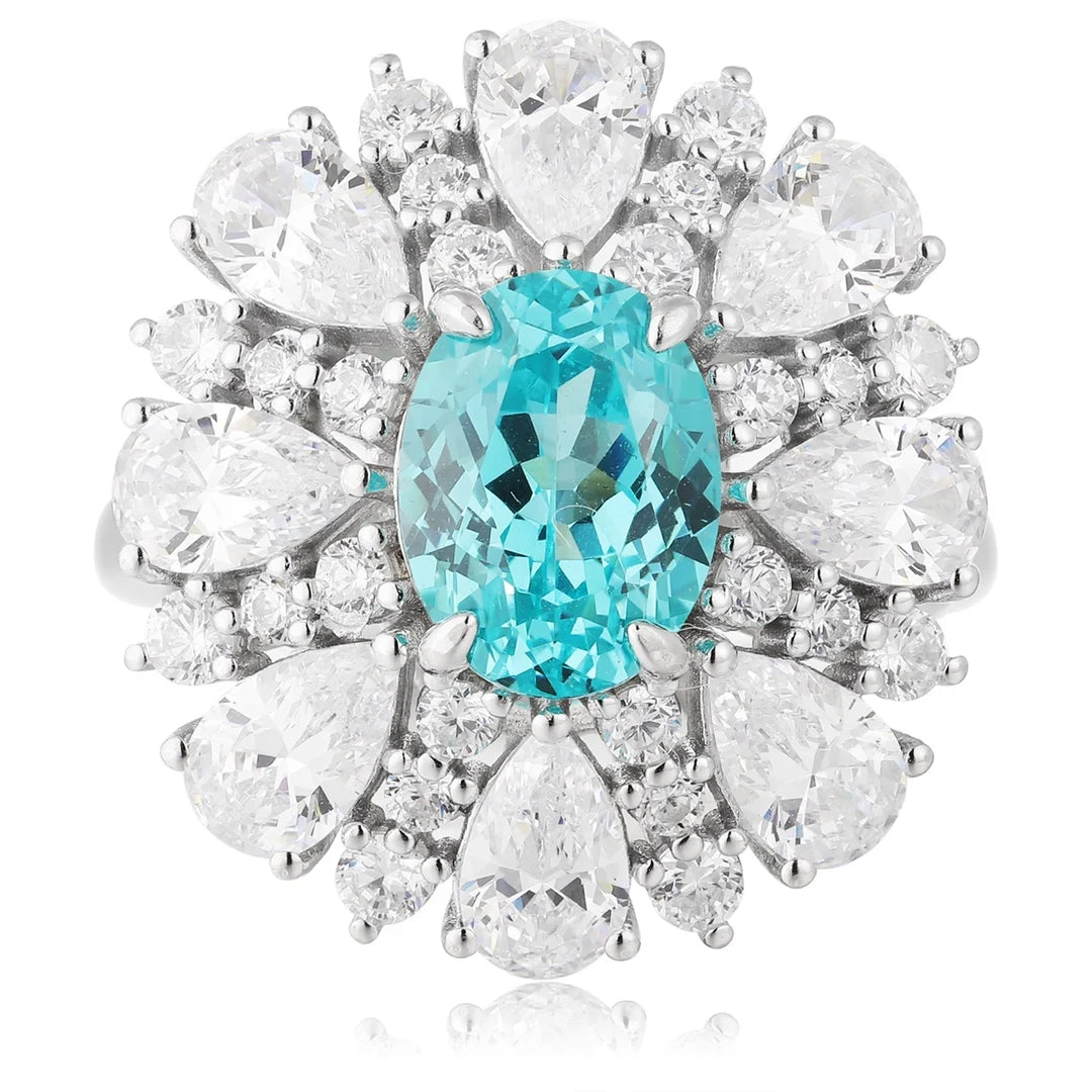 Gemfiori Jewelry Trendy High Quality S925 Silver Cultivated Paraiba Ring Unisex Engagement Ring for Wedding Party or Gift