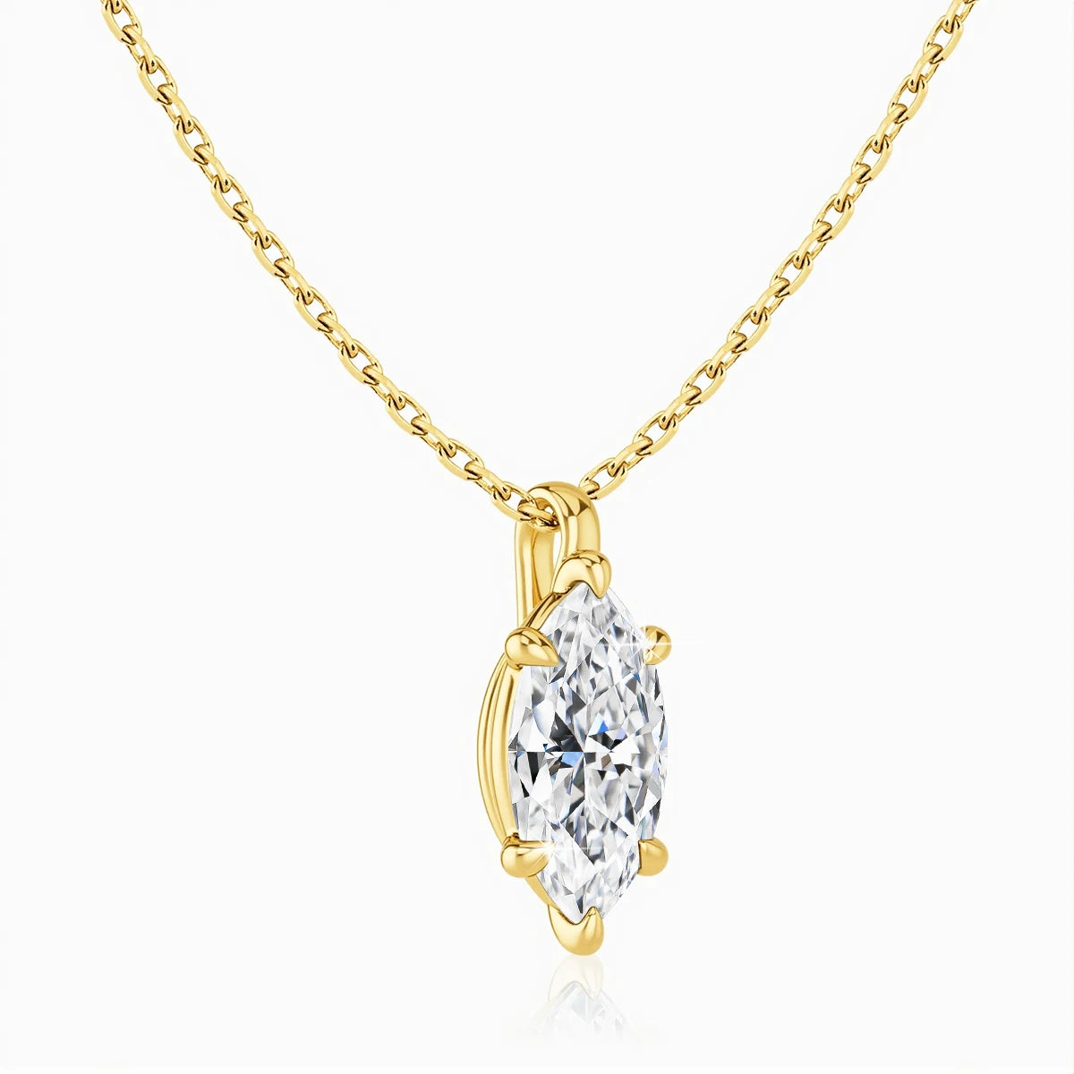 Gemfiori Quality Jewelry Supplier Custom Woman 6 Claws 0.5ct 1ct 2ct Marquise Cut Moissanite Pendant Real 585 14K Gold Jewelry
