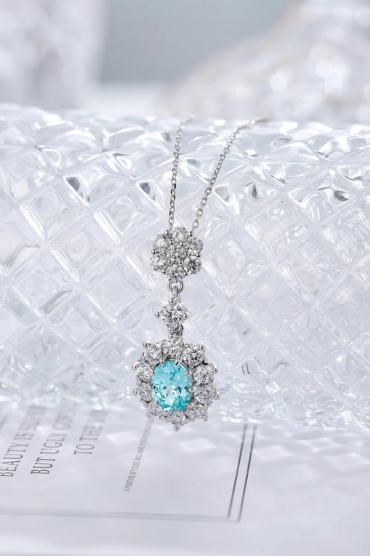 Gemfiori Anster 925 Sterling Silver High-quality Cultivation Lab Grown Paraiba Necklace - Suitable for Parties or As a Gift