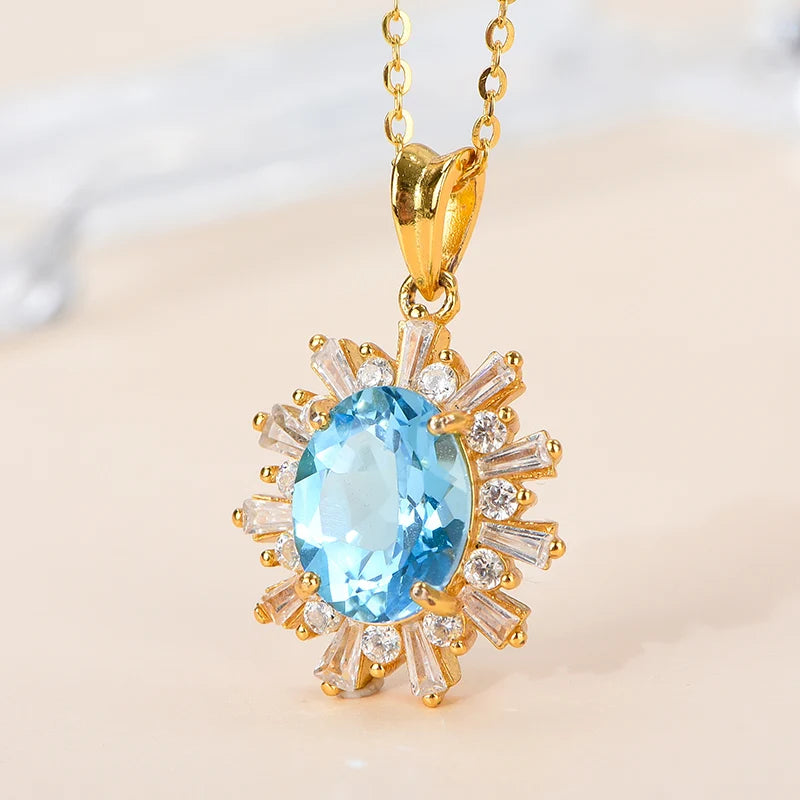 Gioiellieri Natural Crystal Oval Cut Rhodium Plated 925 Sterling Silver Luxury Customized Solitaire Necklace Pendant Women's Third Party