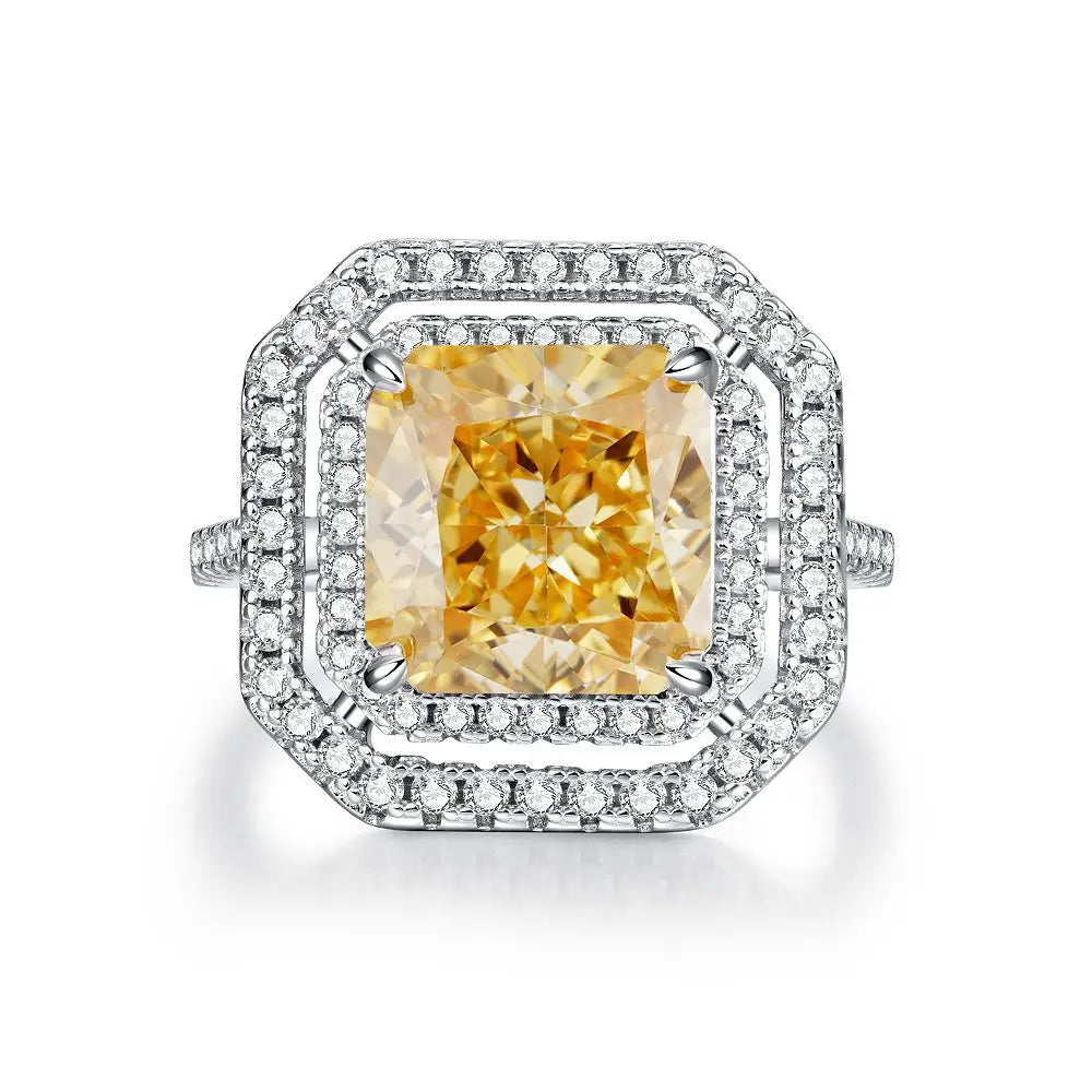 Trendy 925 Sterling Silver 5A 8A Yellow Cubic Zirconia Ring for Women Engagement Promise Bride Rings Customized Jewelry Supplies