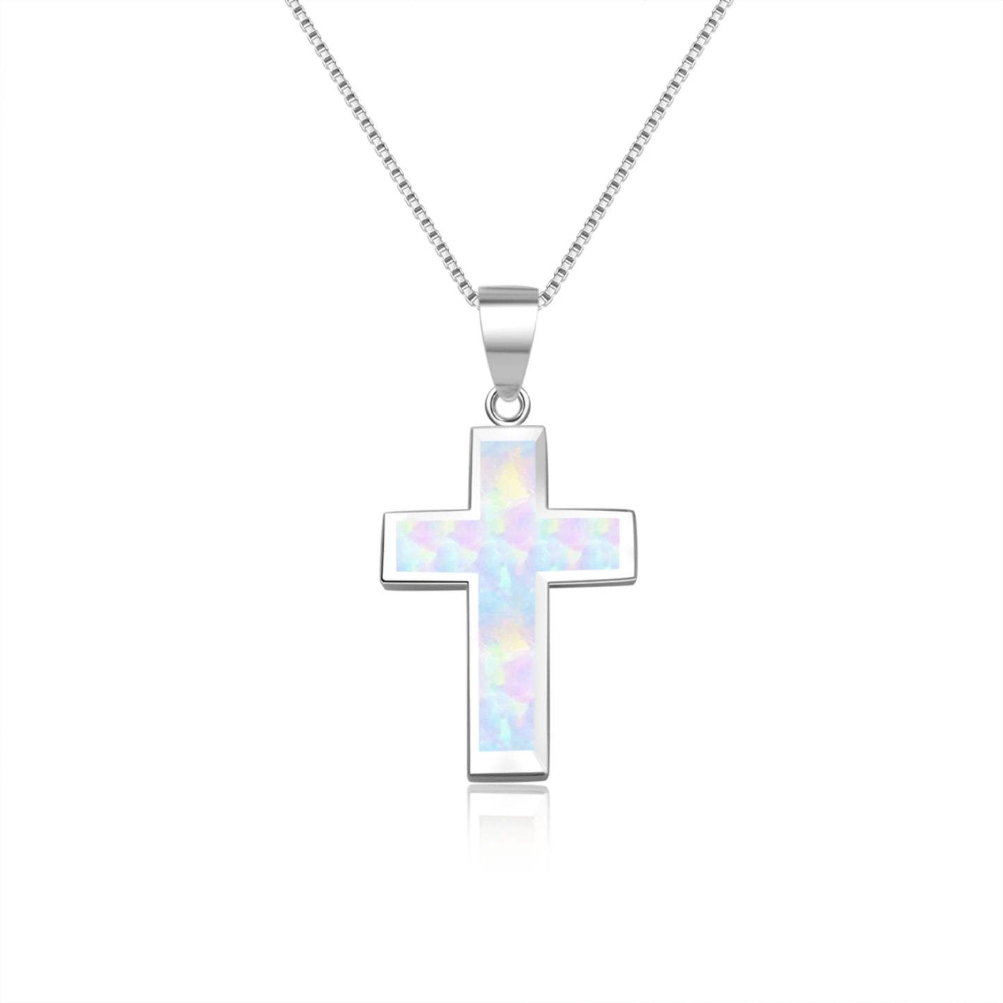 Blue Opal Cross Pendant | Silver Christian Jewelry Necklace