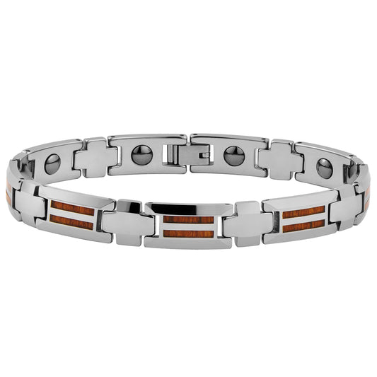 Fashion Men's Tungsten Carbide Magnetic Bracelet with Wood Inlay