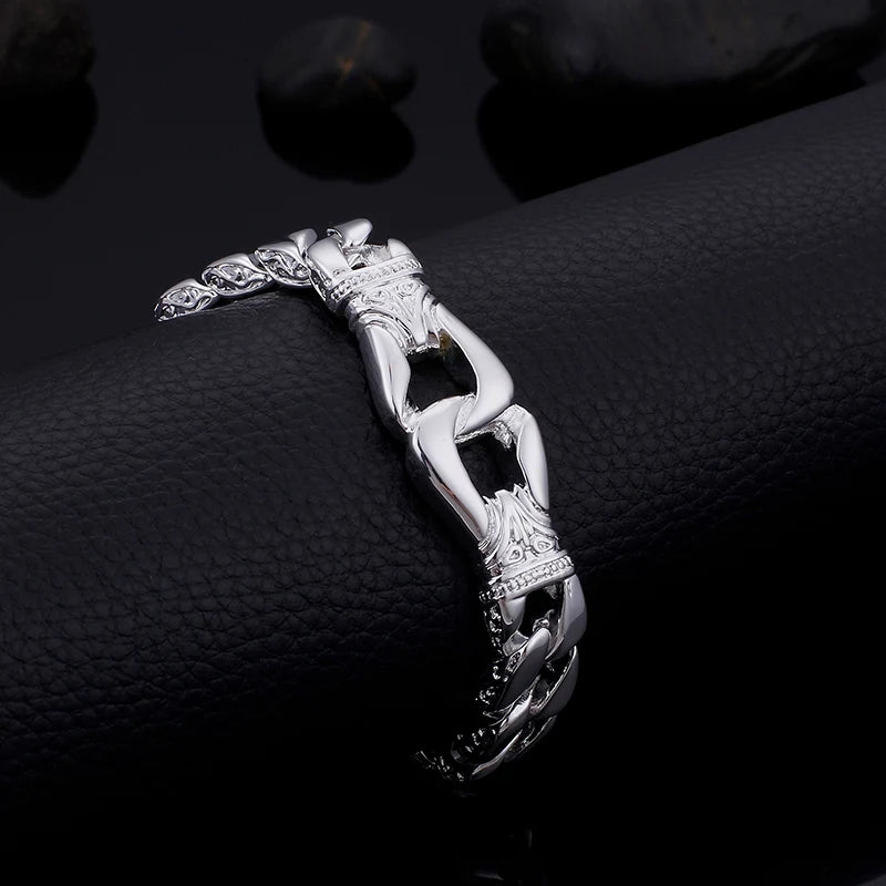 KALEN Fashion Silver Stainless Steel Link Charm Bracelet for Men