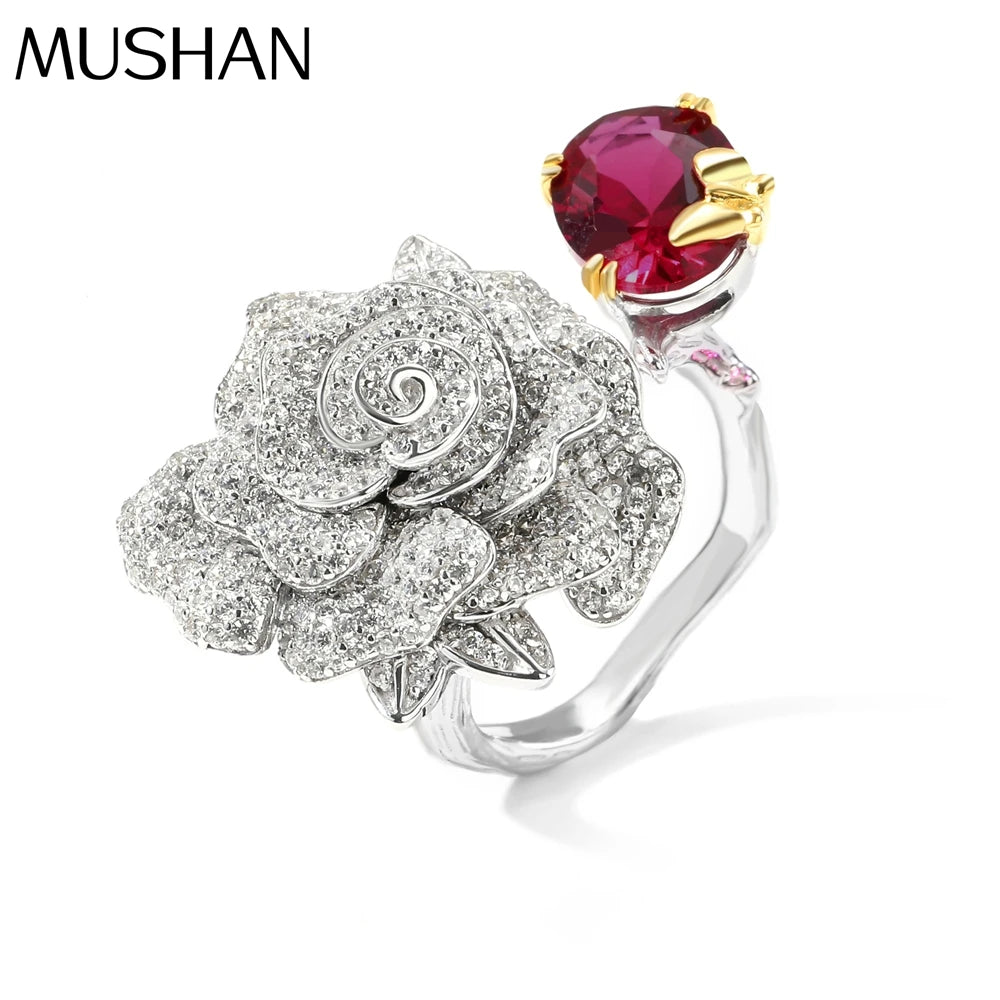 MuShan Jewelry Factory S925 Pure Silver Rose Ring With Real Gold Plating New Type of CrossBorder Jewelry From Europe and America