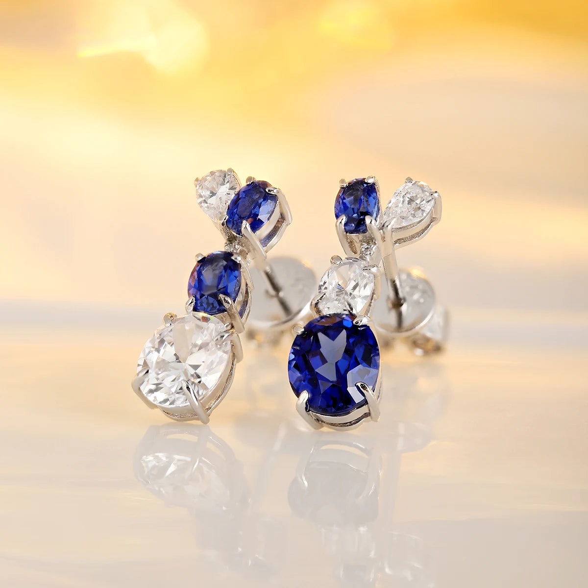 ArtistA S925 Sapphire Jewelry Lab Gemstone Earring Drop Luxury Jewelry Set Sterling Silver Earrings