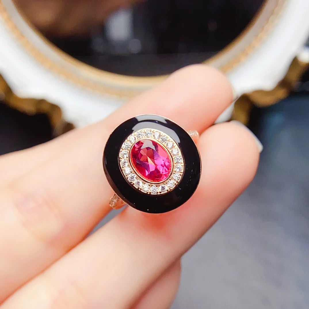 S&S 925 Silver Natural Pink Topaz Ring | Bezel Set Gemstone | Rhodium-Plated | Elegant Gift