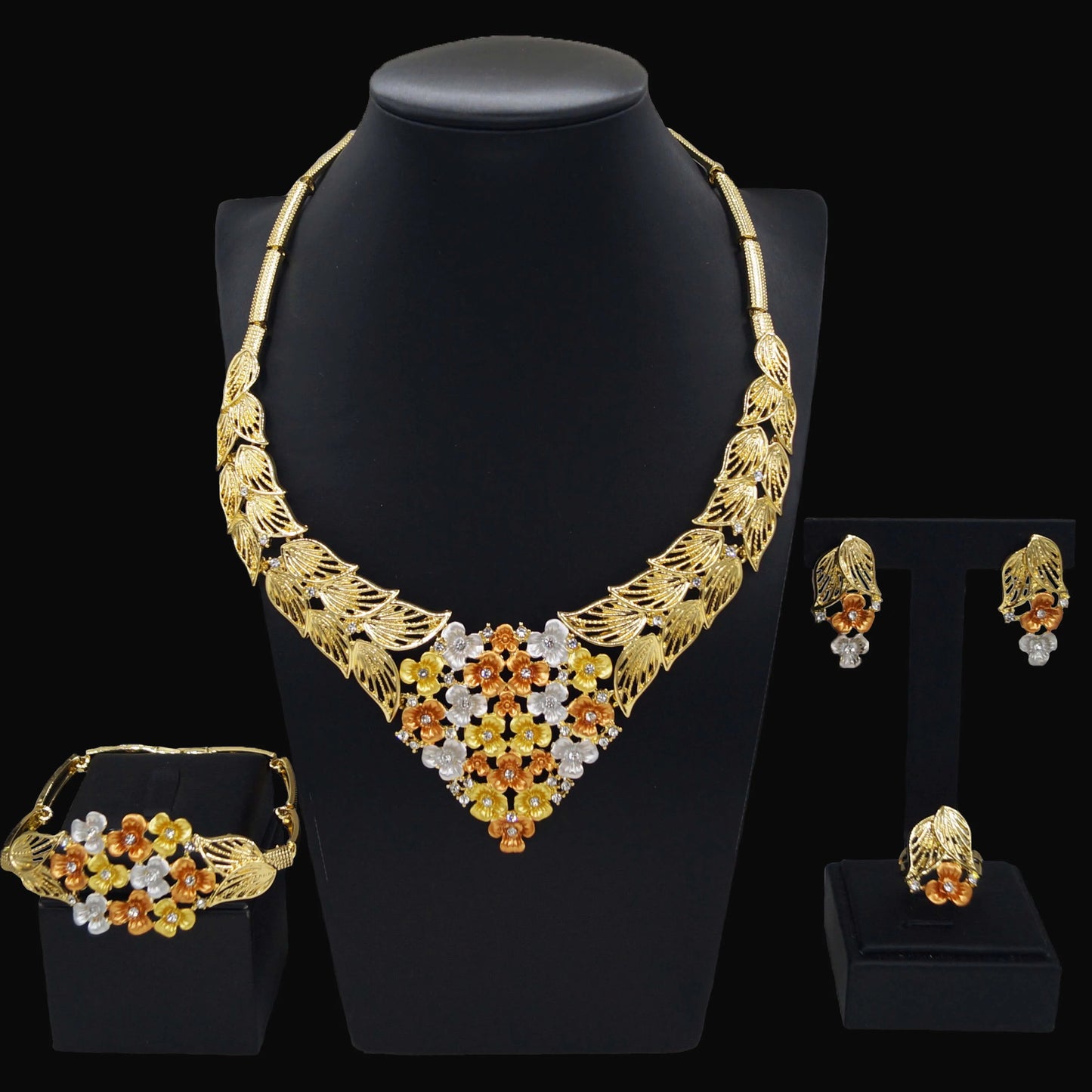 Zhuerrui Wholesale Luxury Gold Jewelry Sets Multi Color Flowers Bead Necklace Jewelry Set Latest Woman Birthday Party HA23266