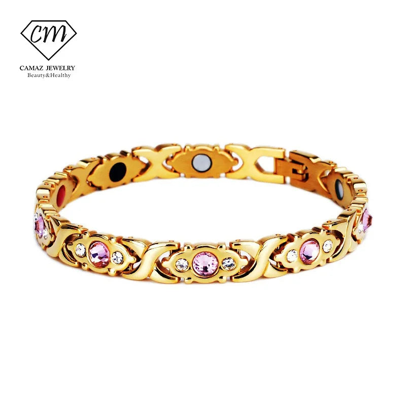 Cross-Border Natural Diamond-Inlaid Magnetic Therapy Pearl Women's Jewelry Vacuum-Plated Bracelets & Bangles Model KM9050 Stock