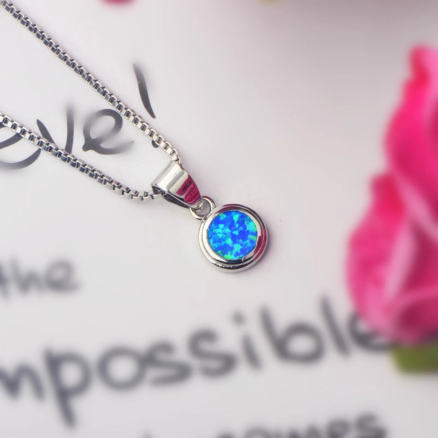 Aobao Women's Christian Copper Silver Plated Geometric Pendant Necklace with Lab Created Opal Sweater Chain-Gift for Her