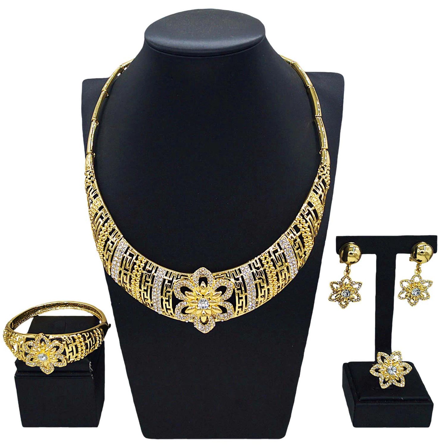 Zhuerrui Diamond Gold-Plated Jewelry Set Fashion Luxurious Atmosphere Exquisite Dubai Style High-Grade Women's PartyHY14041509