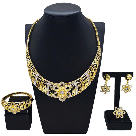 Zhuerrui Diamond Gold-Plated Jewelry Set Fashion Luxurious Atmosphere Exquisite Dubai Style High-Grade Women's PartyHY14041509