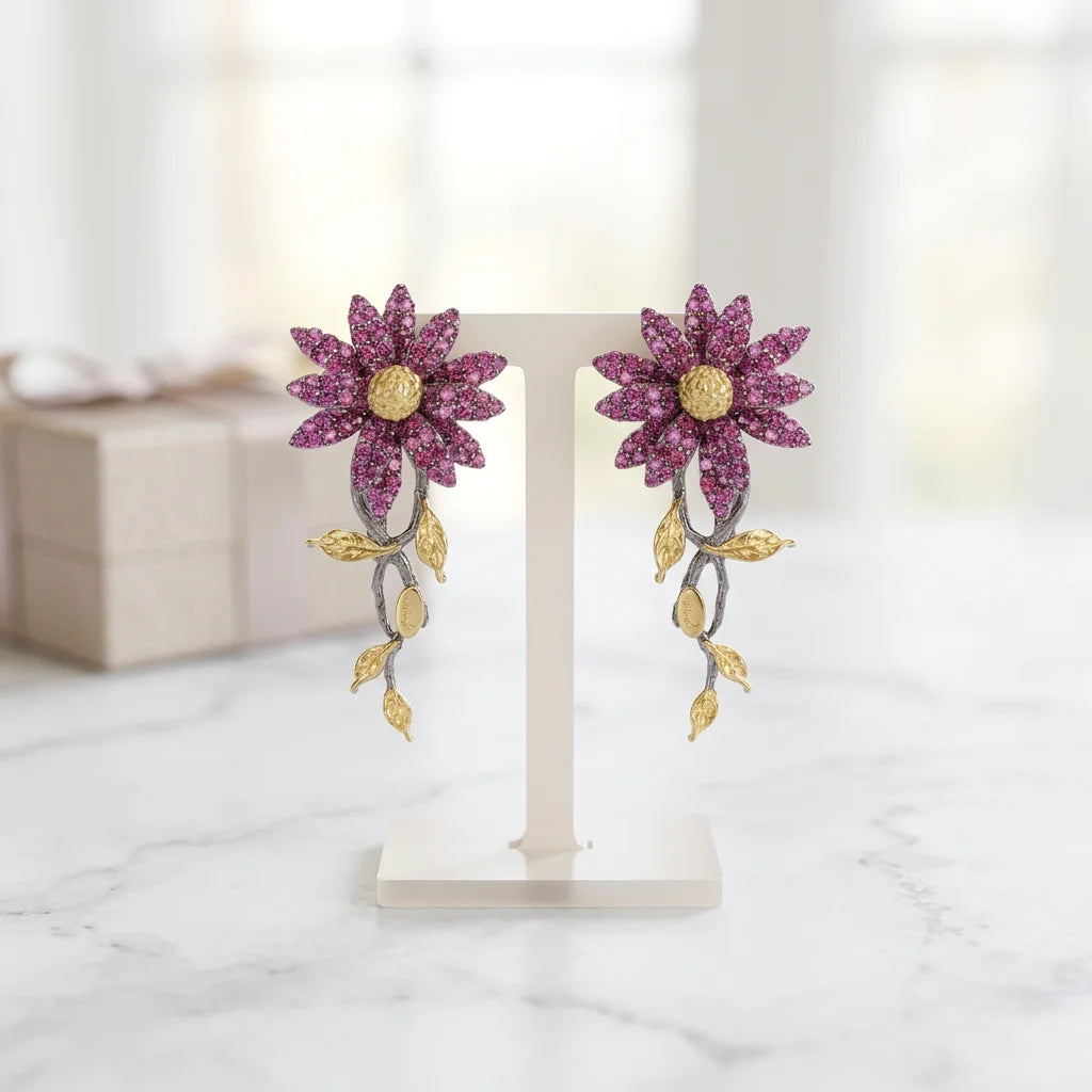 Classic Purple Pyrope Garnet 925 Sterling Silver Charm Clip on Women's Earrings with Gold Plating-Party & Gift Jewelry