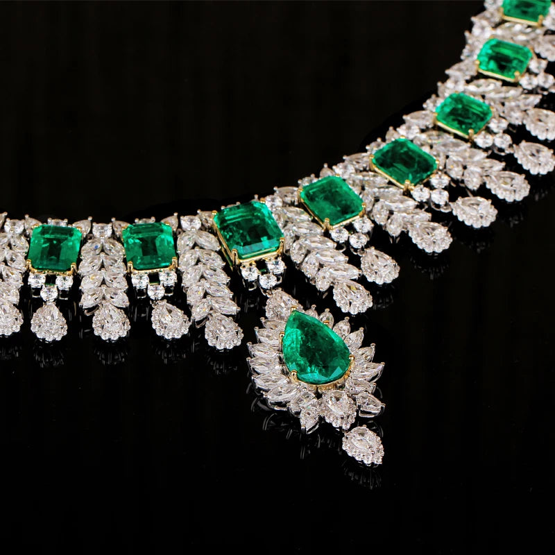Gemfiori Anster Luxury Large Chain Lab Grown Emerald Pendant Necklace Square Cut Emerald for Wedding Gift Party Engagement Anniversary
