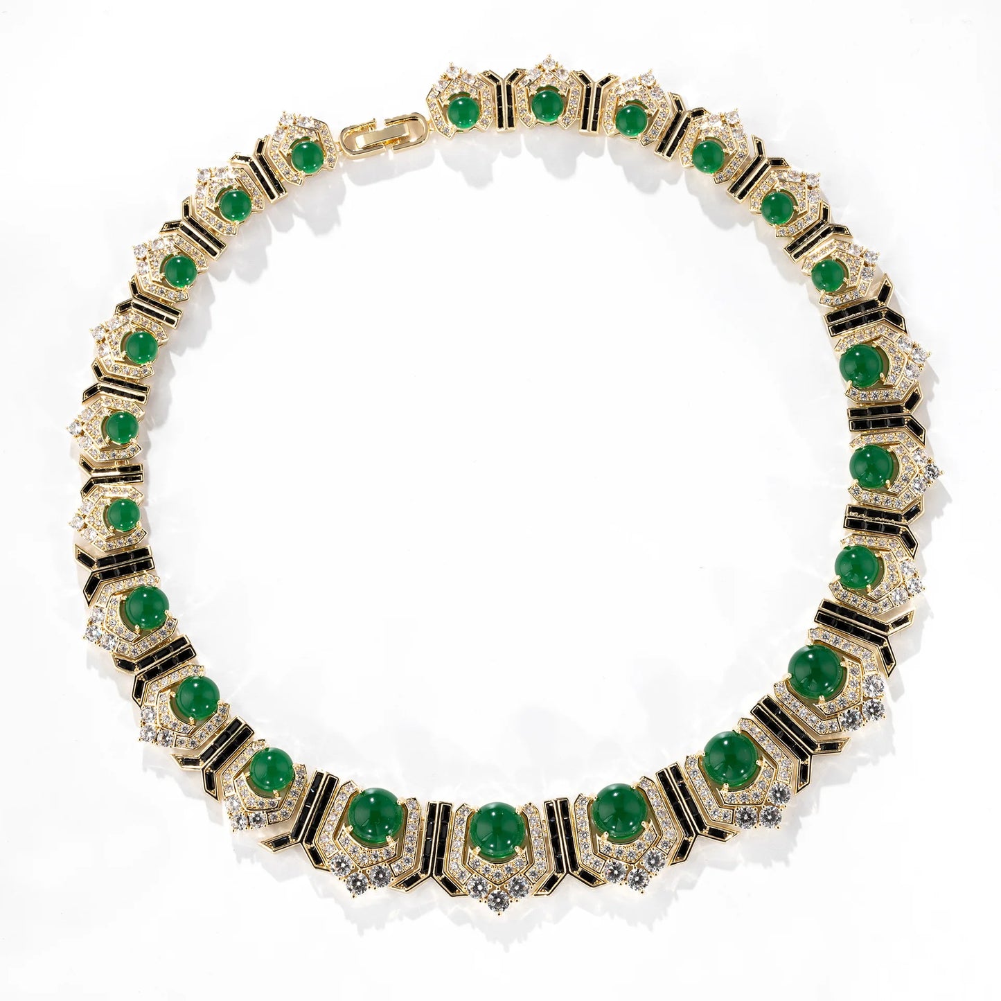 Vintage Zirconia Geometric Choker Necklace & Earrings Bridal Set — Red, Green & Purple