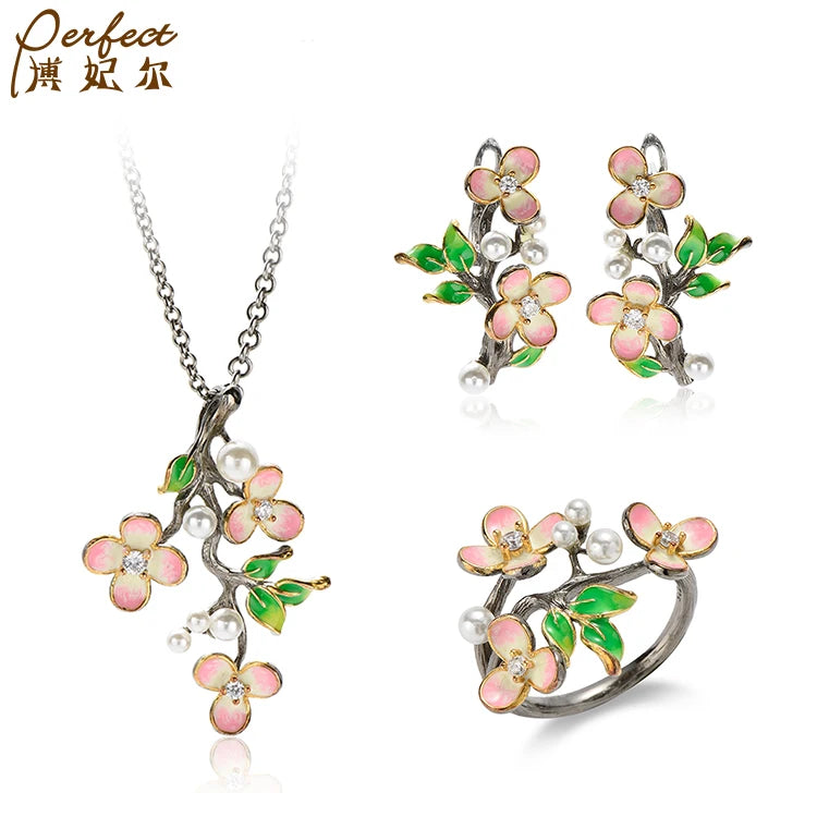 New Style Handmade Design Enamel Jewelry Women Flower Shape Luxury 925 Sterling Silver Ring