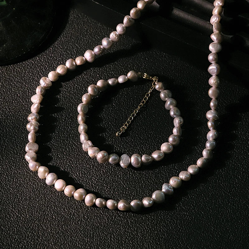 Colorful Natural Freshwater Pearl Necklace  Bracelet Set Handmade Design Set for Banquet Wedding Women's Jewelry GS0232