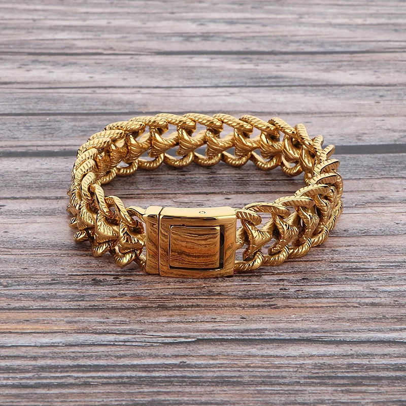 KALEN Men Vintage Matte/Polished 220mm Stainless Steel Striped Links Bracelet