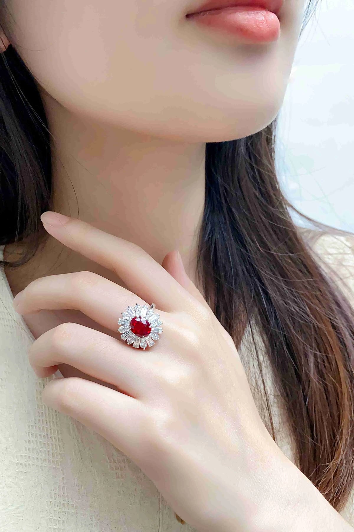 Gemfiori HOT~selling S925 Silver Cultivated Ruby Ring Main Stone :3.7CT Total Weight:5g